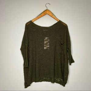 Zara Knit Green Italian Yarn Three Quarter Sleeve Lagenlook Sweater NWT BB